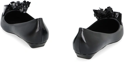 Shop Prada Leather Pointy-toe Ballet Flats In Black