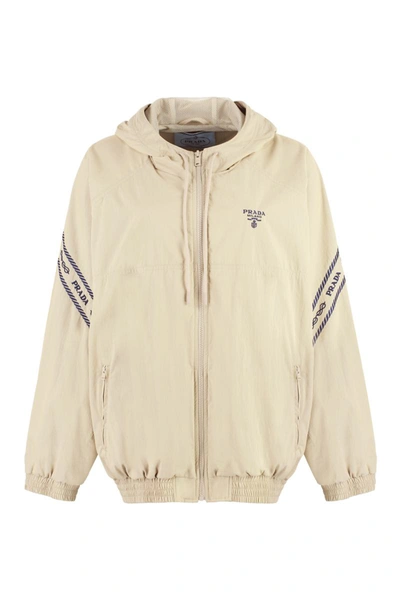 Prada Bestickter Kapuzenpullover Aus Funktionsgewebe In Brown