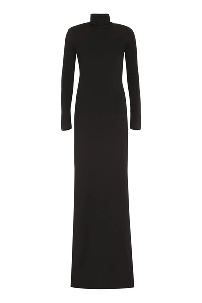 Saint Laurent Cutout Wool Turtleneck Maxi Dress In Black