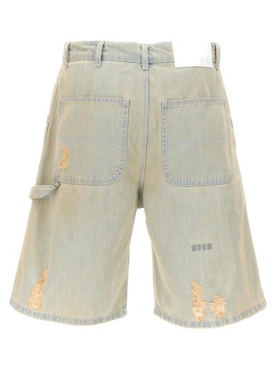 Shop Msgm Destroyed Denim Bermuda Shorts Bermuda, Short Light Blue