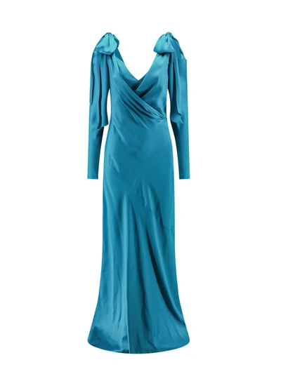 Shop Alberta Ferretti Satin Long Dress With Cut-out Details