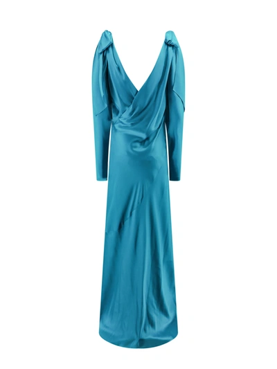 Shop Alberta Ferretti Satin Long Dress With Cut-out Details