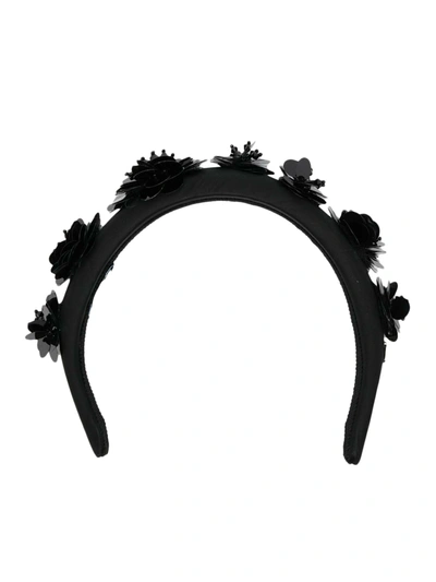 Prada Floral-embellished Recycled-polyamide Headband In Black