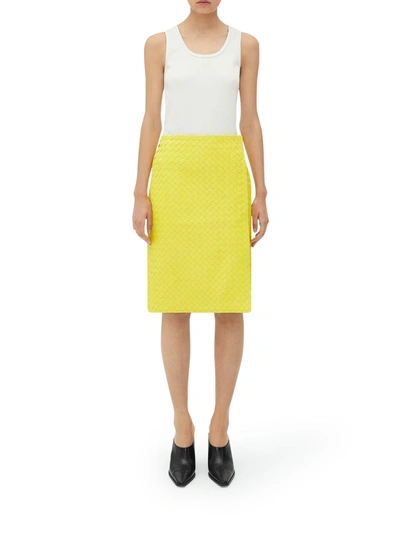 Shop Bottega Veneta Skirt Leather Intreccio In Yellow & Orange