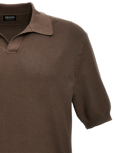 Shop Zegna Knitted  Shirt Polo Green