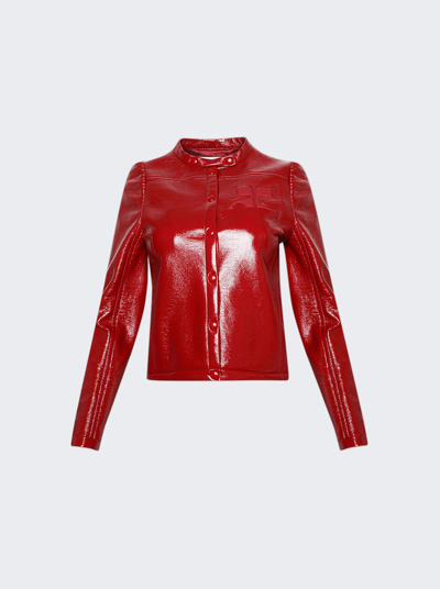 Shop Courrã¨ges Iconic Vinyl Biker Jacket In Red