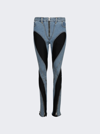 Shop Mugler Spiral Slit Hem Jeans In Medium Blue