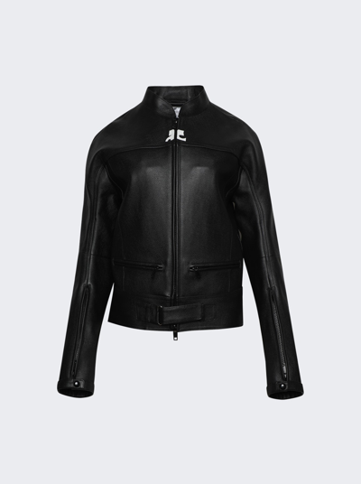 Shop Courrã¨ges Scuba Leather Bomber Jacket In Black