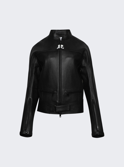 Courrèges Scuba Leather Bomber Jacket In Black