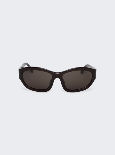 Shop Linda Farrow Wrap Sunglasses In Dark Brown And Silver