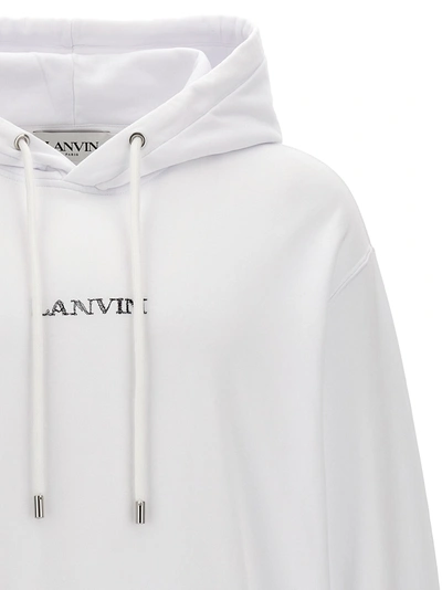 Shop Lanvin Logo Embroidery Hoodie Sweatshirt White