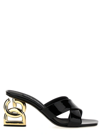 Shop Dolce & Gabbana Logo Heel Mules Sandals Black