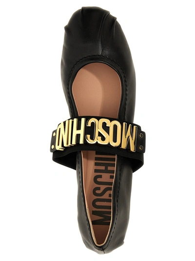 Shop Moschino Logo Leather Ballet Flats Flat Shoes Black