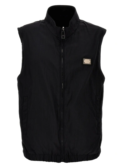 Shop Dolce & Gabbana Logo Reversible Vest Gilet Black