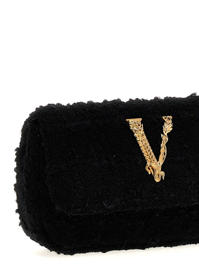 Shop Versace Logo Tweed Crossbody Bag Crossbody Bags Black