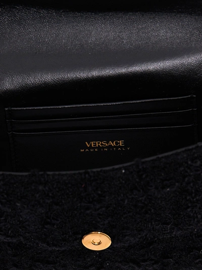 Shop Versace Logo Tweed Crossbody Bag Crossbody Bags Black