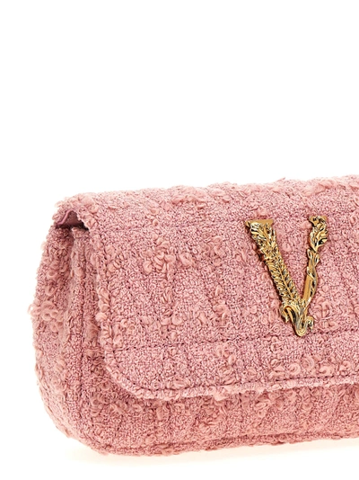 Shop Versace Logo Tweed Crossbody Bag Crossbody Bags Pink