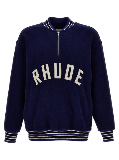 Shop Rhude Quarter Zip Varsity Sweatshirt Blue