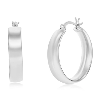 Simona Sterling Silver Or Gold Plated Over Sterling Silver 5.5x27mm Fancy Flat Hoop Earrings In Silver