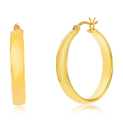 Simona Sterling Silver Or Gold Plated Over Sterling Silver 5x31mm Fancy Flat Hoop In Silver