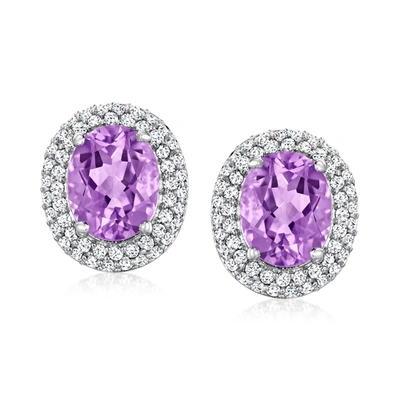 Ross-simons Amethyst And White Topaz Earrings In Sterling Silver In Purple