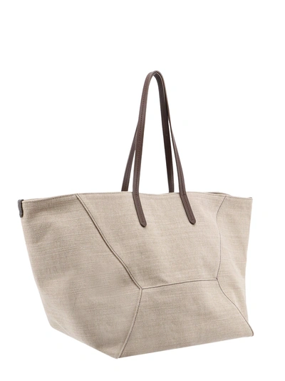 Shop Brunello Cucinelli Cotton And Linen Shoulder Bag With Iconic Jewel Details
