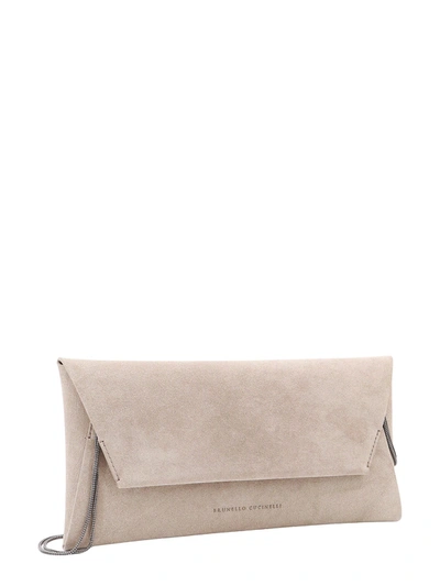 Shop Brunello Cucinelli Suede Shoulder Bag With Logo Print