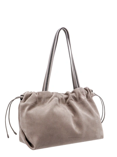 Shop Brunello Cucinelli Suede Shoulder Bag With Leather Handles