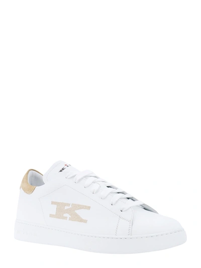Shop Kiton Leather Sneakers With Logo Embroidery And Iconic Stitching