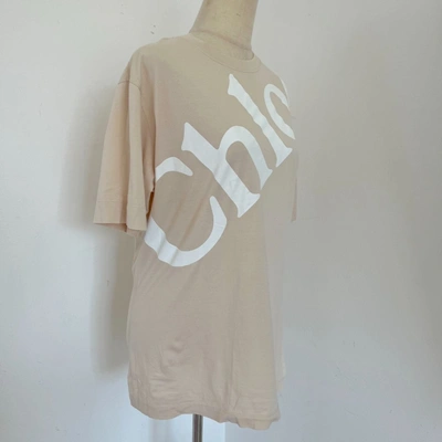 Pre-owned Chloé Chloe Beige Cotton Logo T Shirt
