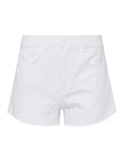 Shop L Agence Beck Raw Hem Denim Short In Blanc