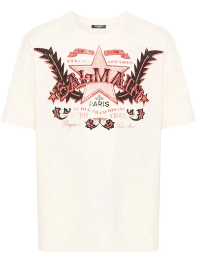 Shop Balmain T-shirts And Polos In Creme/multico