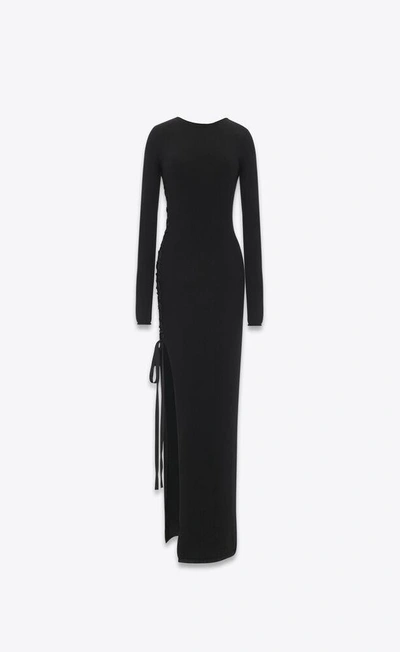 Saint Laurent Side-slit Wool Maxi Dress In Black
