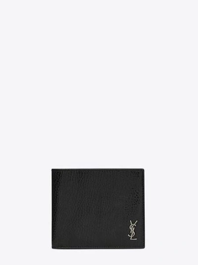 Shop Saint Laurent Logo-plaque Leather Wallet In Black