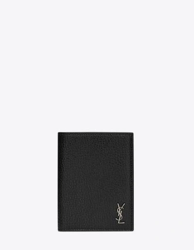 Shop Saint Laurent Logo-plaque Leather Wallet In Black