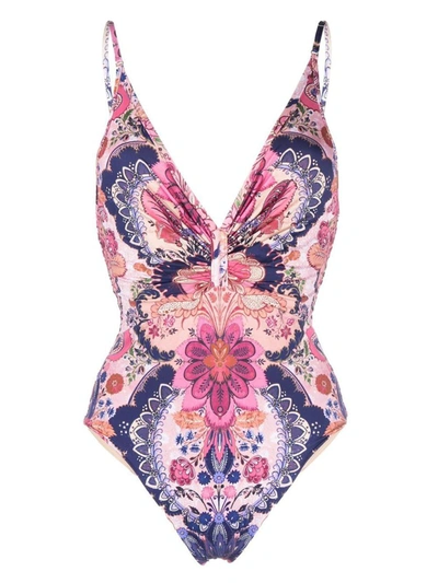 Shop Zimmermann Printed One Piece Swimsuit In Blue
