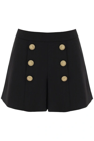 Shop Balmain Crepe Shorts With Embossed Buttons Women In Black