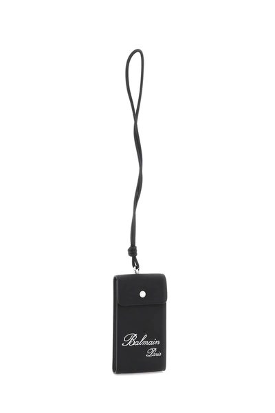 Shop Balmain Phone Holder With Logo Men In Black