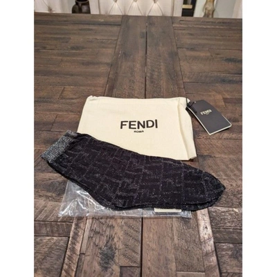 Shop Fendi Women Black Ff Logo Short Lurex Socks