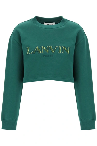 Shop Lanvin Cropped Sweatshirt With Embroidered Logo Patch Women In Green
