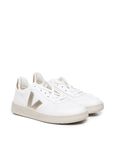Shop Veja V-10 Sneakers In White, Gold
