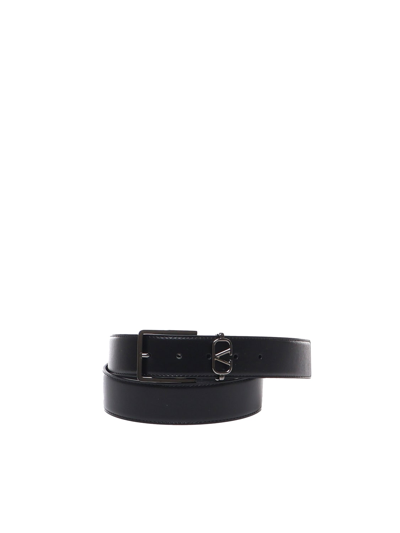 Shop Valentino Mini Vlogo Signature Calfskin Belt In Black