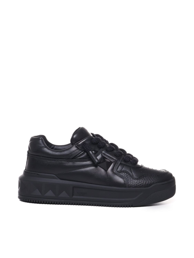 Shop Valentino One Stud Xl Sneakers In Calfskin In Black