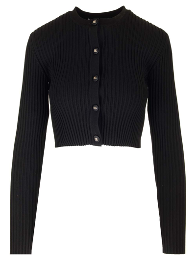 Shop Dolce & Gabbana Stretch Knit Cardigan In Black