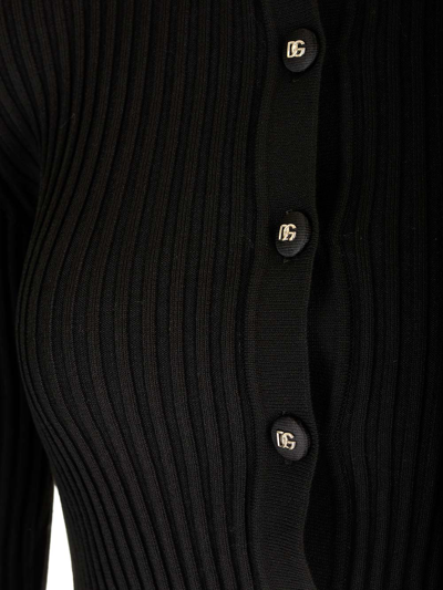 Dolce & Gabbana Ribbed Crop Button-front Cardigan In Black
