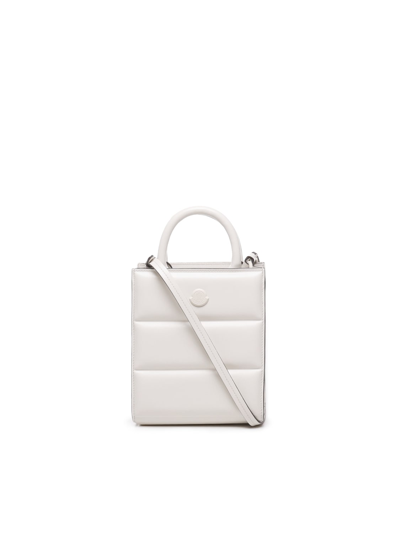 Shop Moncler Leather Doudoune Mini Tote Bag In White