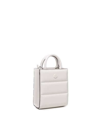 Shop Moncler Leather Doudoune Mini Tote Bag In White