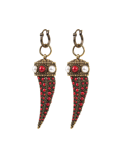 Shop Roberto Cavalli Pendant Earrings With Coral Stones In Gold