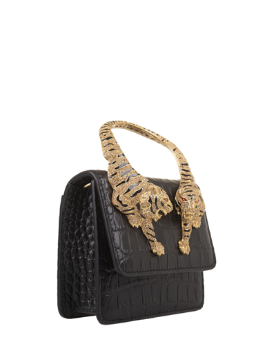 Shop Roberto Cavalli Black Small Roar Shoulder Bag With Jewelled Tigers