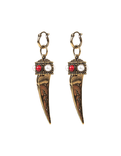 Shop Roberto Cavalli Earrings With Tusk And Decoration In Gold